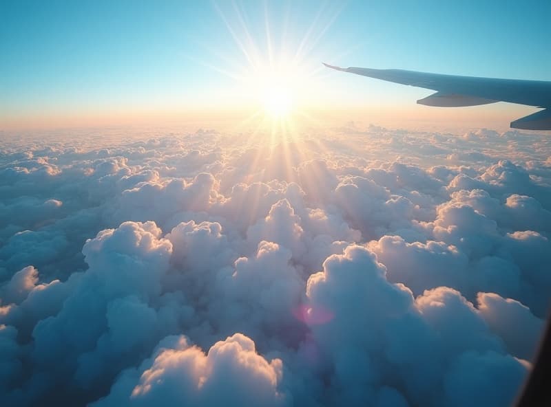 Aerial view of clouds and blue sky from an airplane window